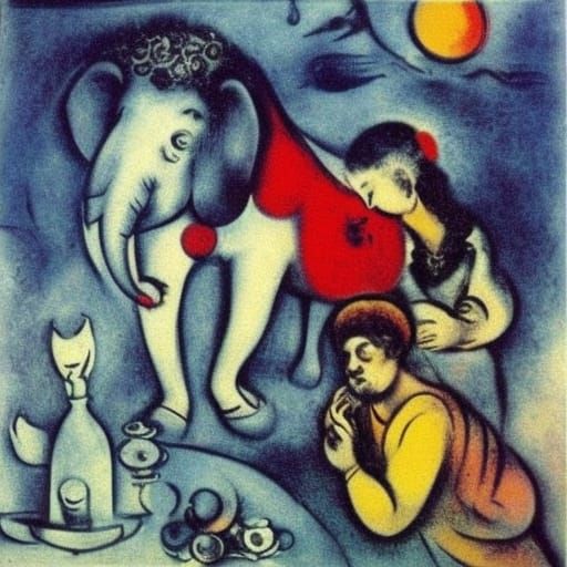 Surreal Elephant Eats Horse, in Style of Perov