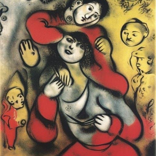 Surreal Scene in Style of Perov and Chagall