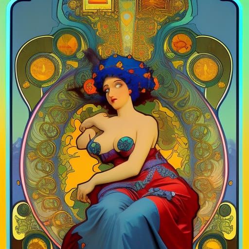 Marge Simpson as Alphonse Mucha Painting