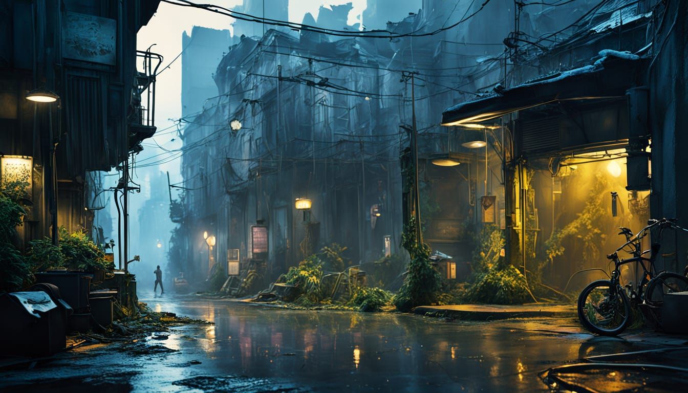 Dystopian Cyberpunk Garden in Decay