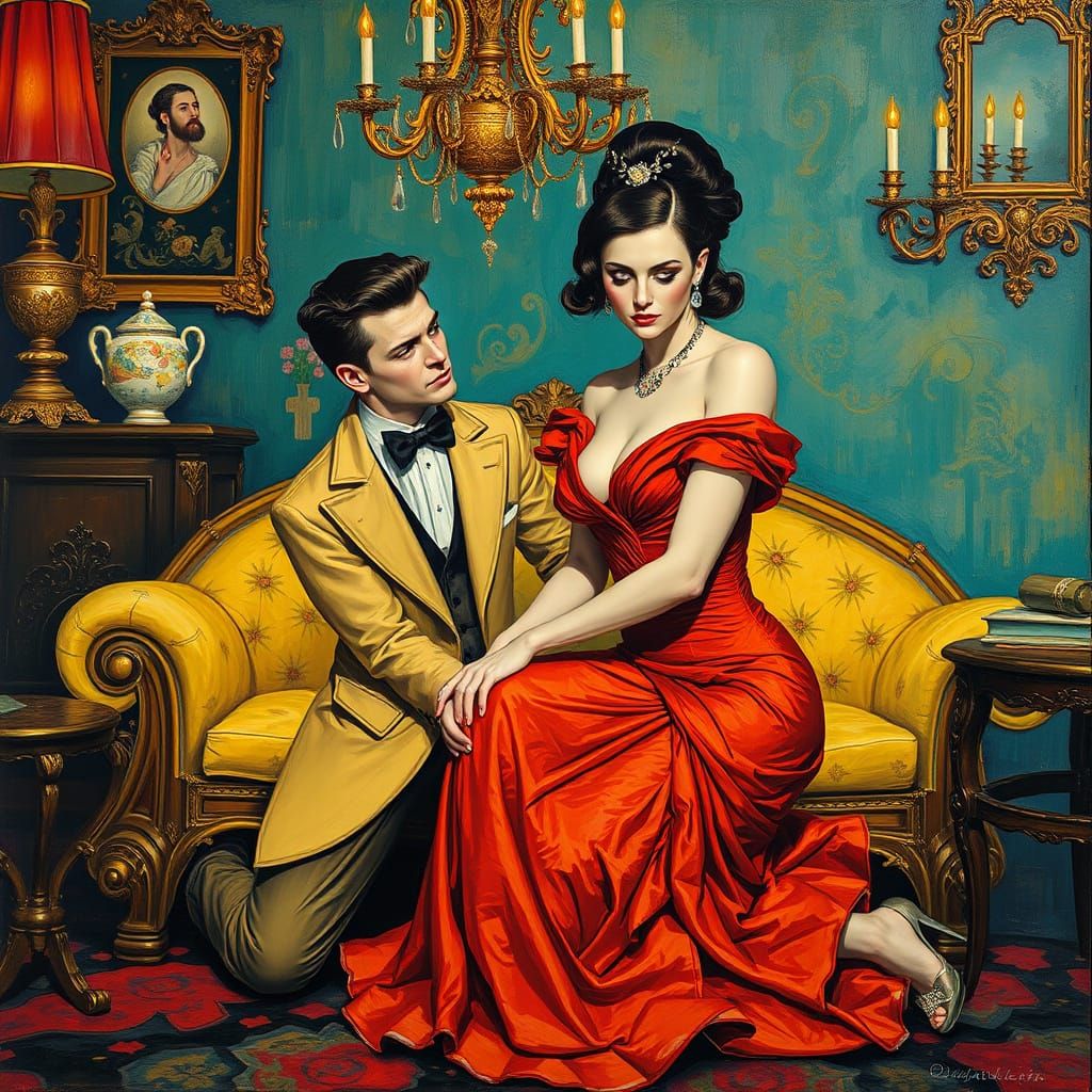 Elegant Woman and Disdainful Lover: Dreamlike Impasto