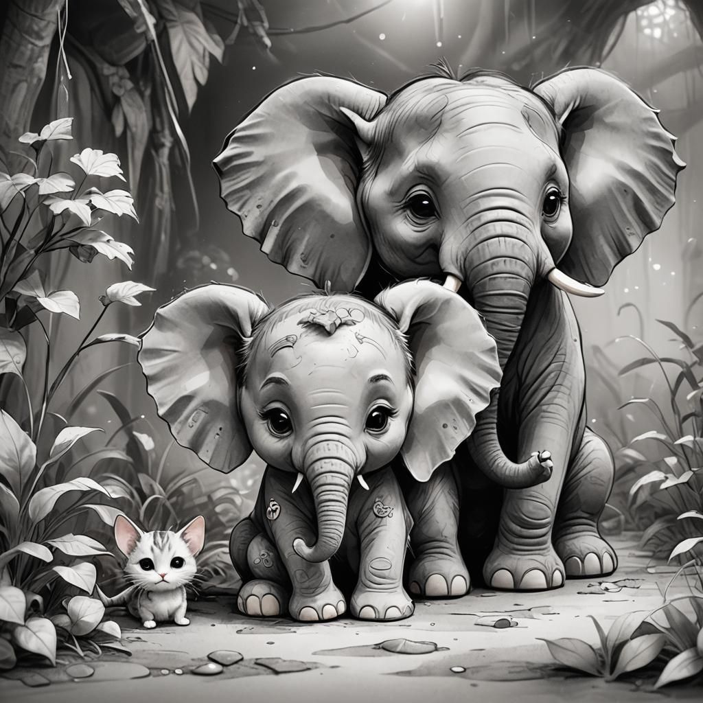 Whimsical Chibi Animal Friends in Pencil Sketch