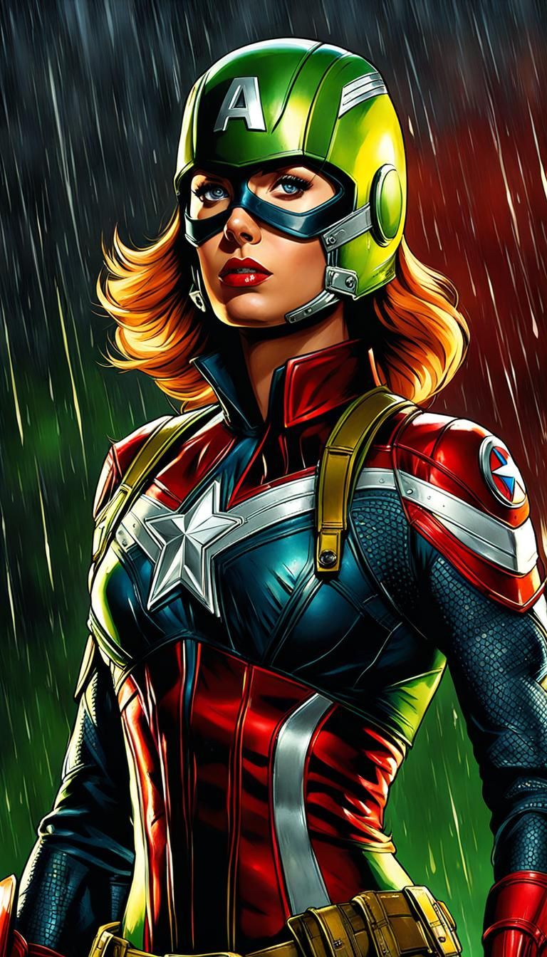 Female Captain America in Rainy Armor