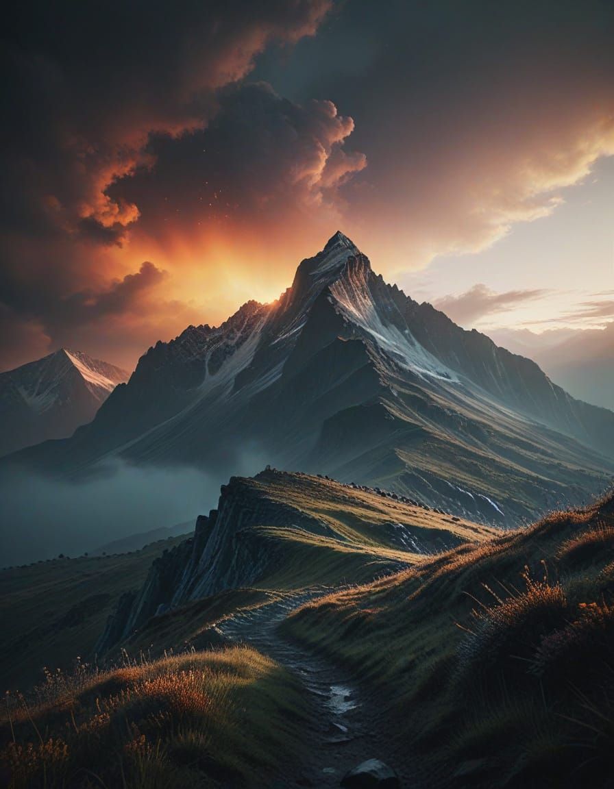 Misty Mountain Summit Radiates Eerie Light in Cinematic Styl...