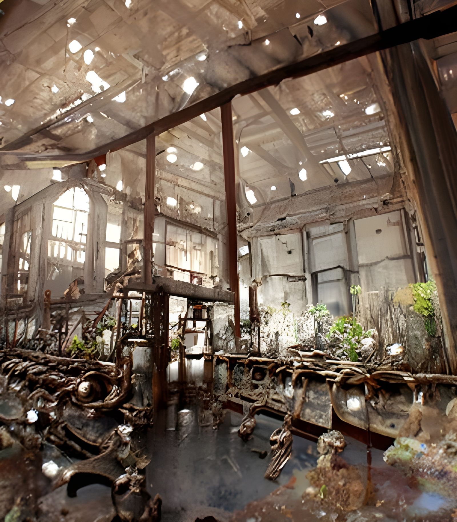 Creepy Owl Demons in Derelict Factory Interior