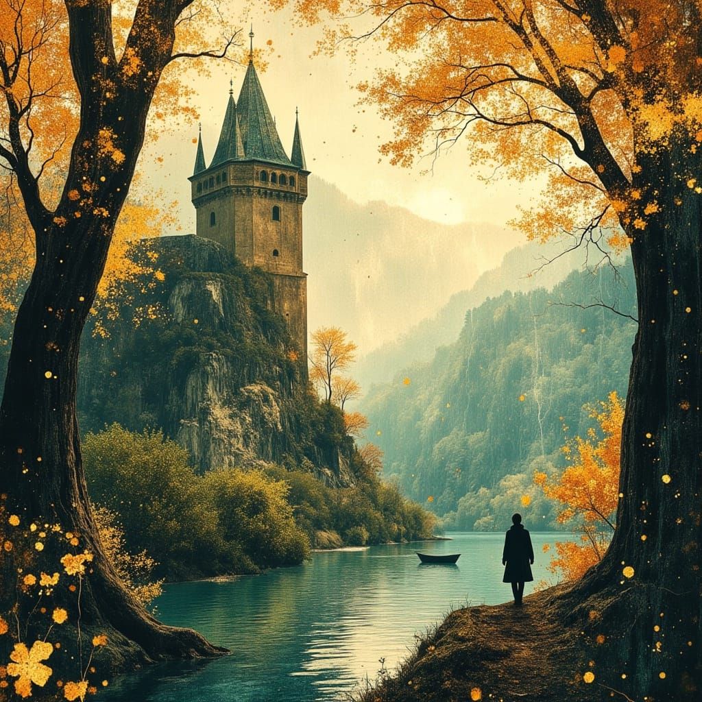 Enchanted Castle in Spring Forest, Ethereal Concept Art