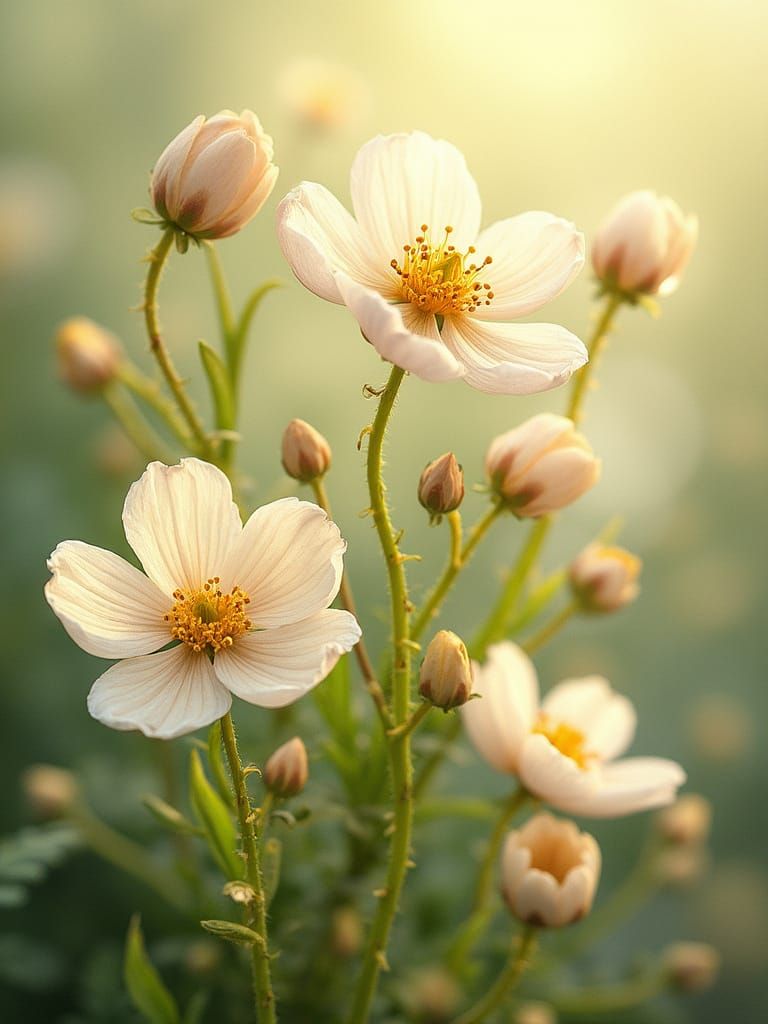 Whimsical Primrose Blooms in Soft Light