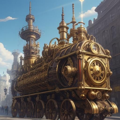 Steampunk Street Scene with Rubber Balls, Miyazaki-Inspired