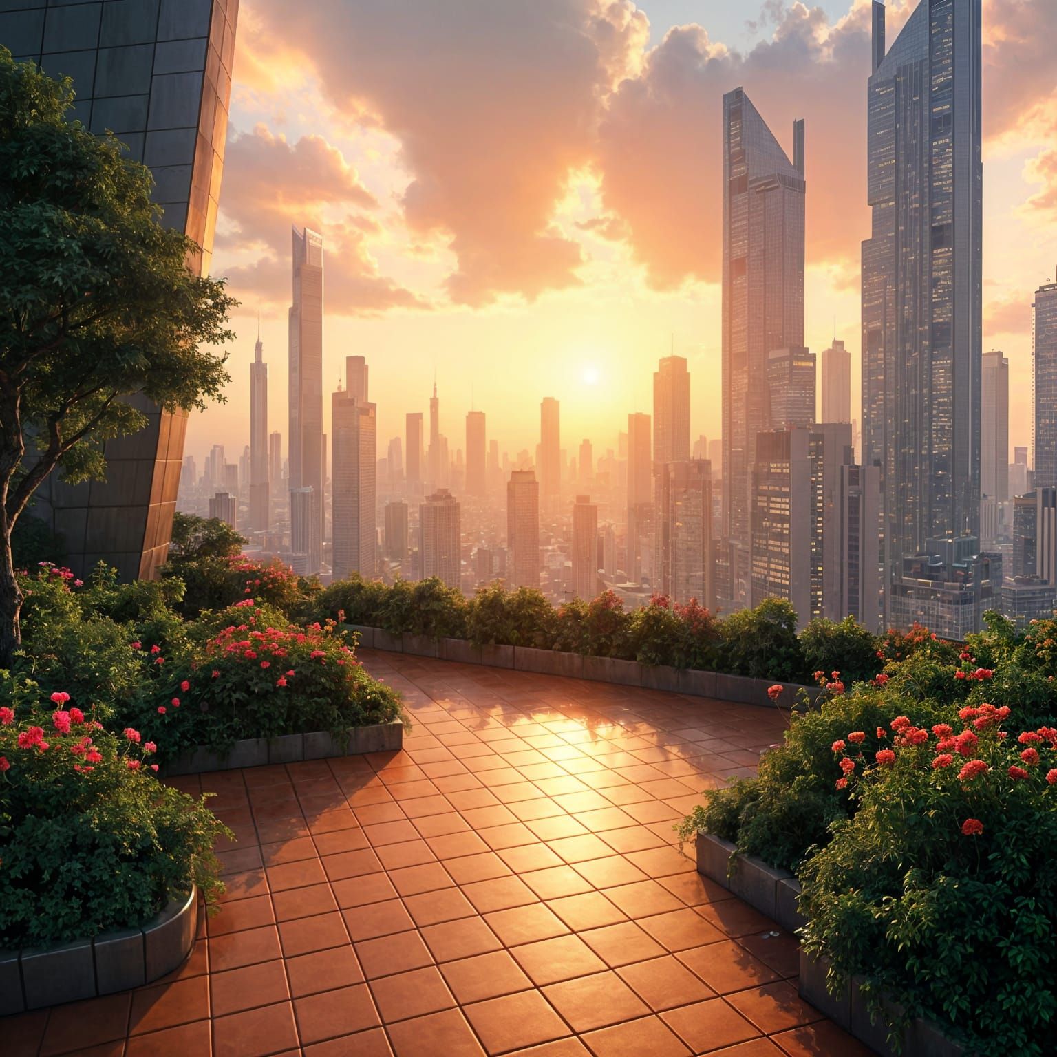 City Rooftop Sunset: Cinematic Digital Painting