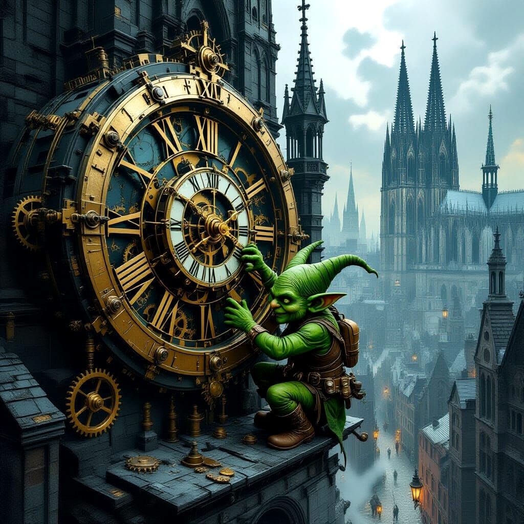 Goblin's Clockwork Adventure: Steampunk Gothic Scene