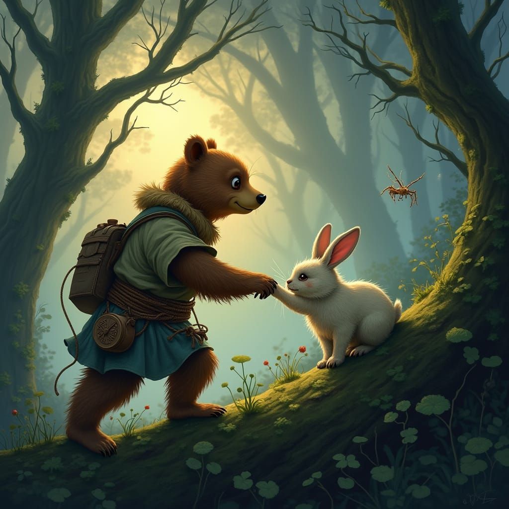 A Bear Cub Offers Comfort to a Distressed Rabbit in Whisperw...