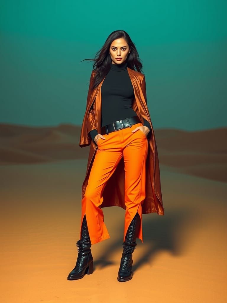 Futuristic Desert Goddess in Bronze and Orange