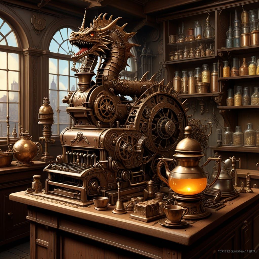 Steampunk Chocolatier's Shop with Fantasy Elements