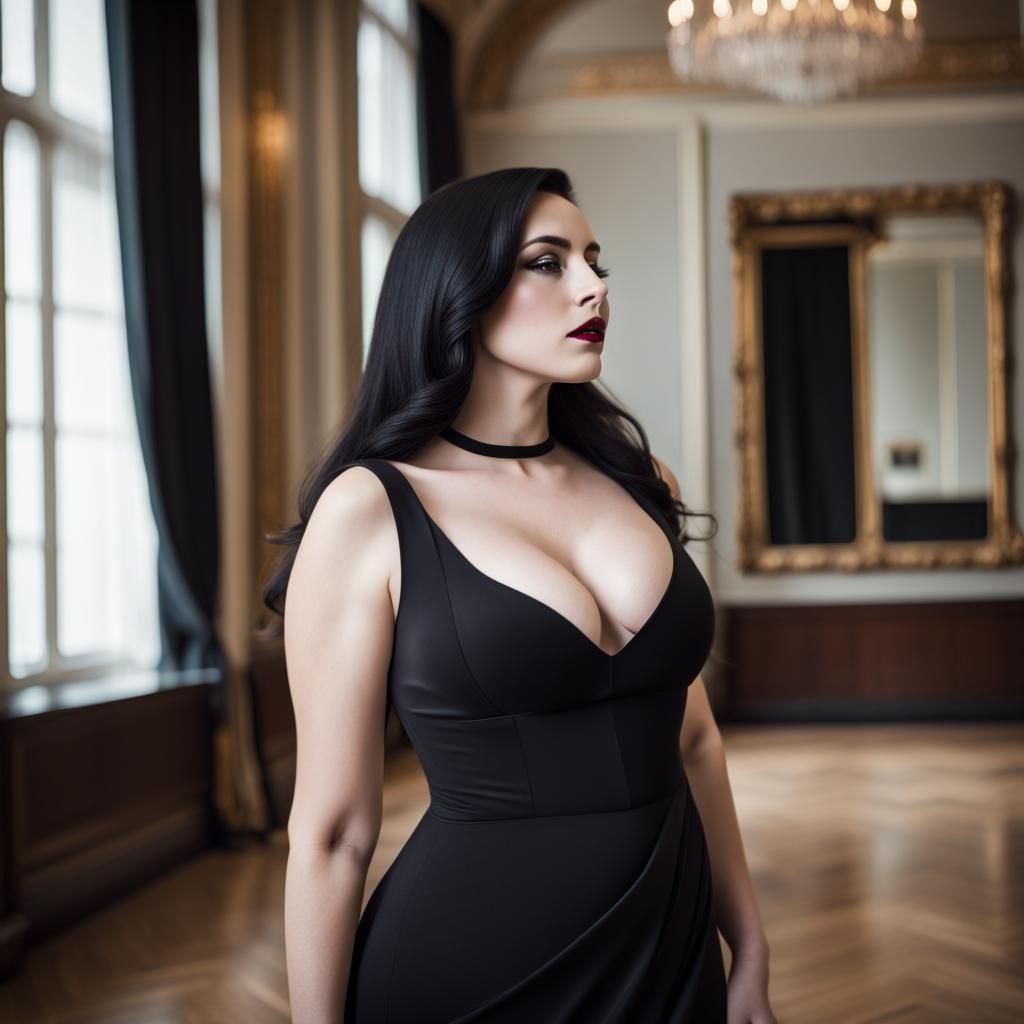 Photorealistic Portrait of Curvy Woman in Black Dress