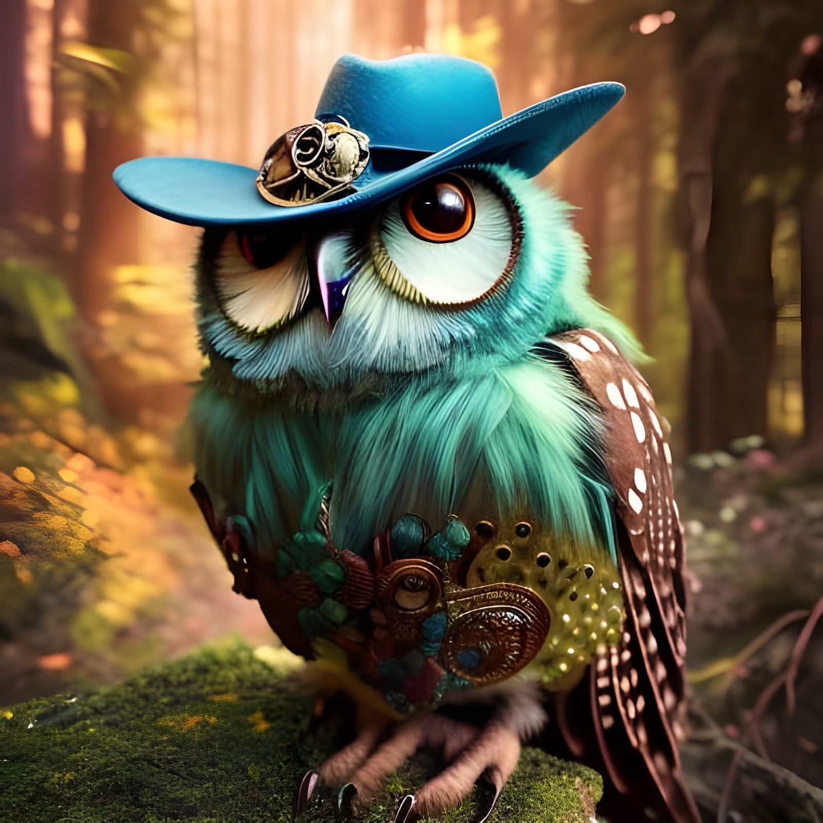 Steampunk Owl Portrait in Fantasy Forest