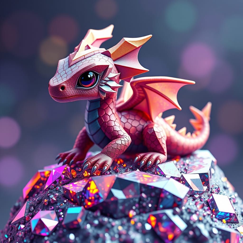 Neo-Cubist Baby Dragon on Diamond Rock