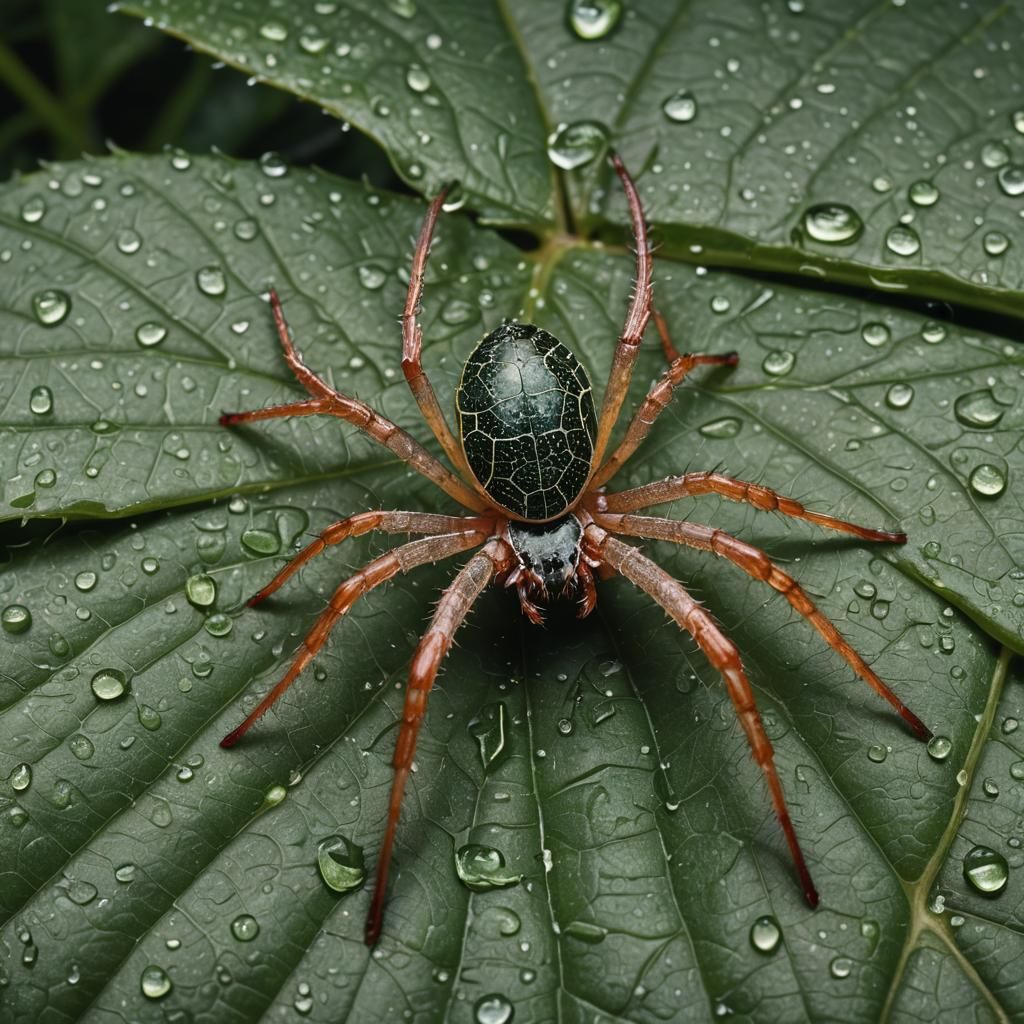 Hyper-Realistic Spider on Leaf in Macro Photography