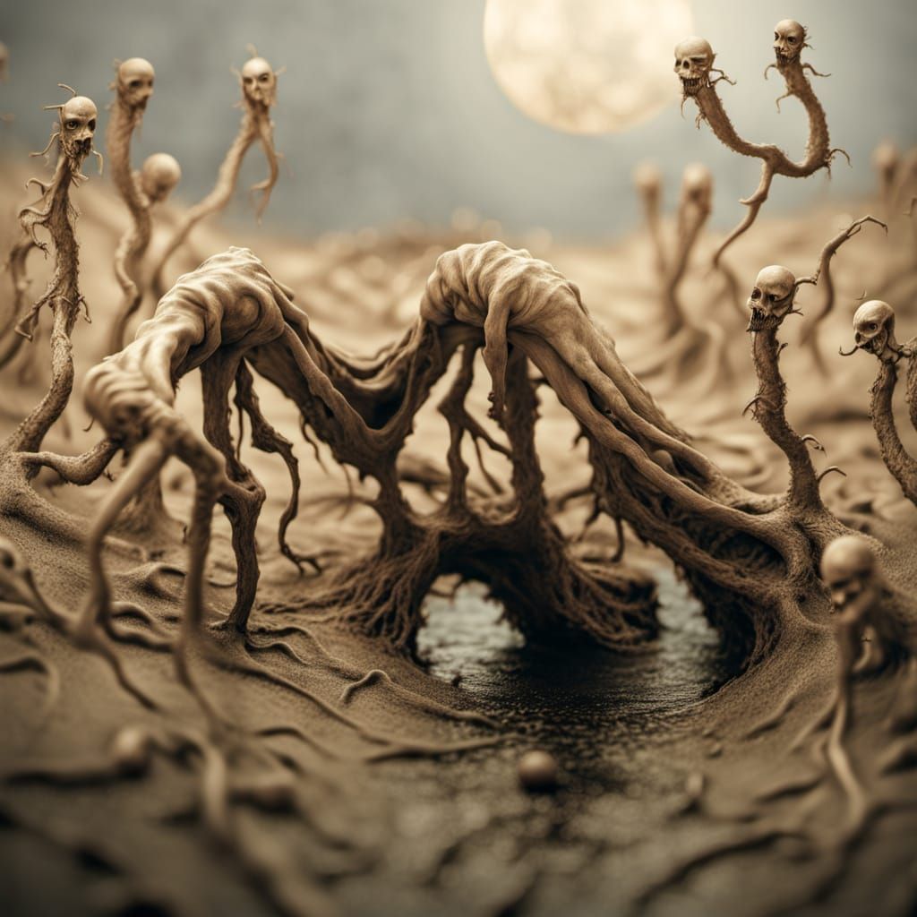 Nightmarish Limbs in Sepia Photograph, Doré Style
