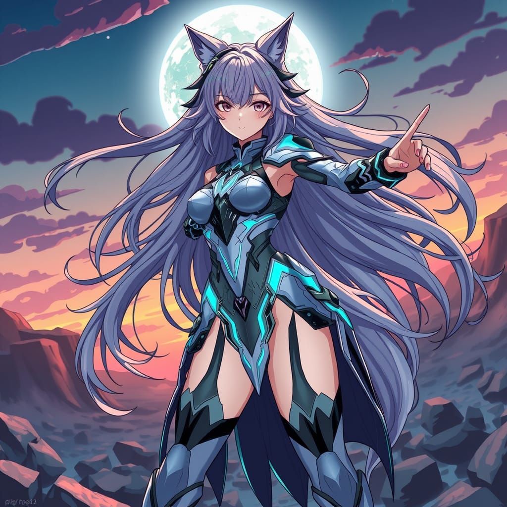 Anime Girl in Futuristic Armor with Wolf Ears