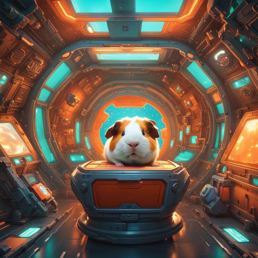 Guinea Pig in Spaceship: 8K Concept Art