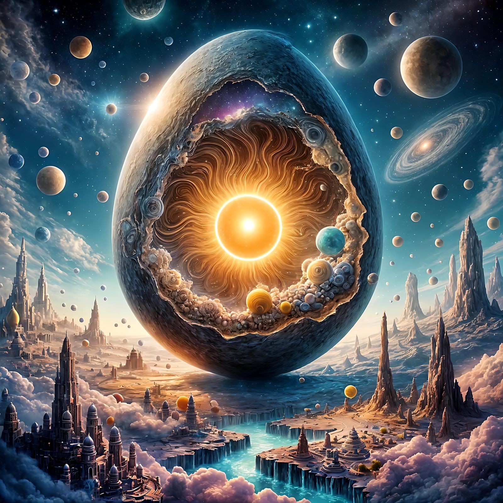 Surreal Cracked Egg Reveals Radiant Sun