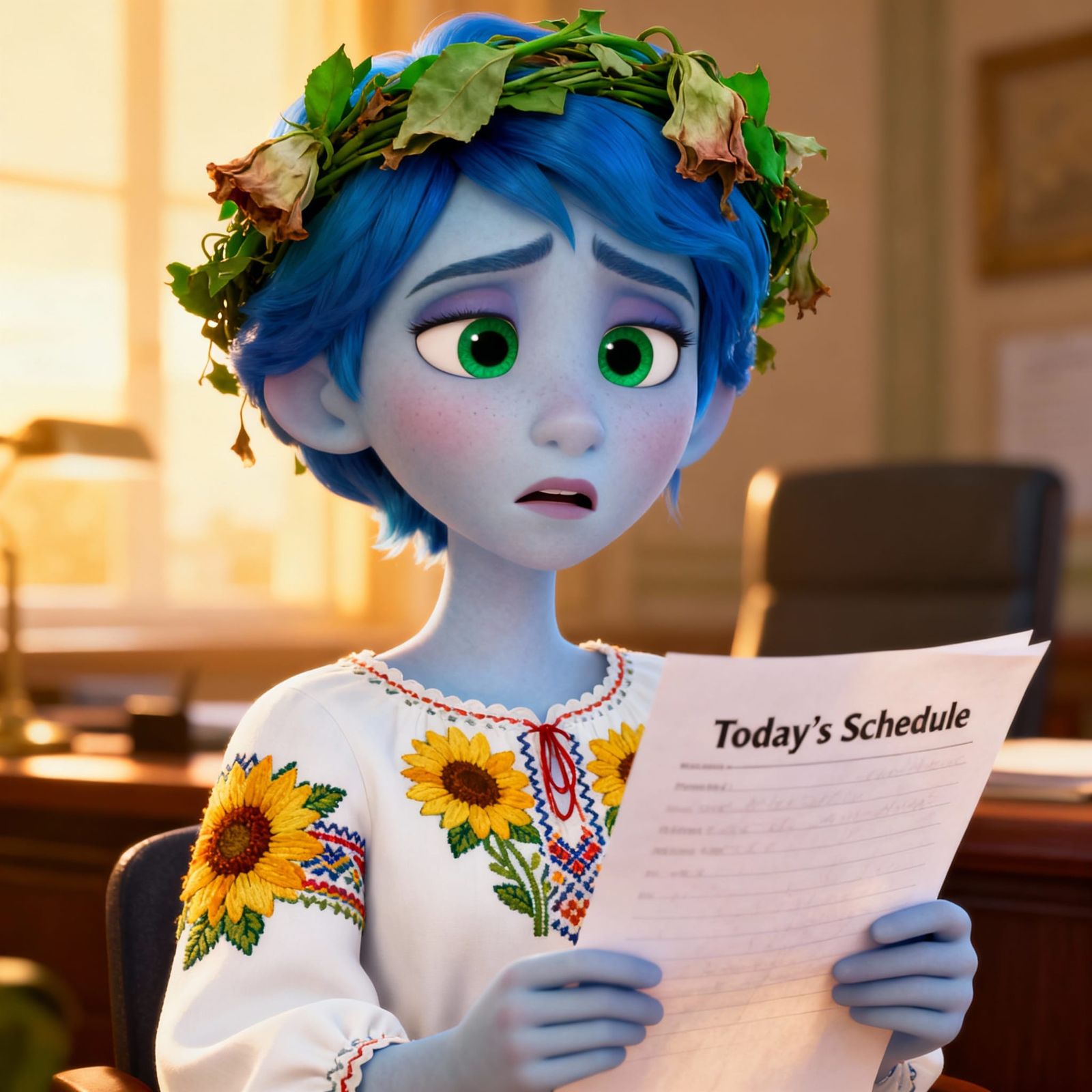 Blue-Haired President in Disney 3D Cartoon Style