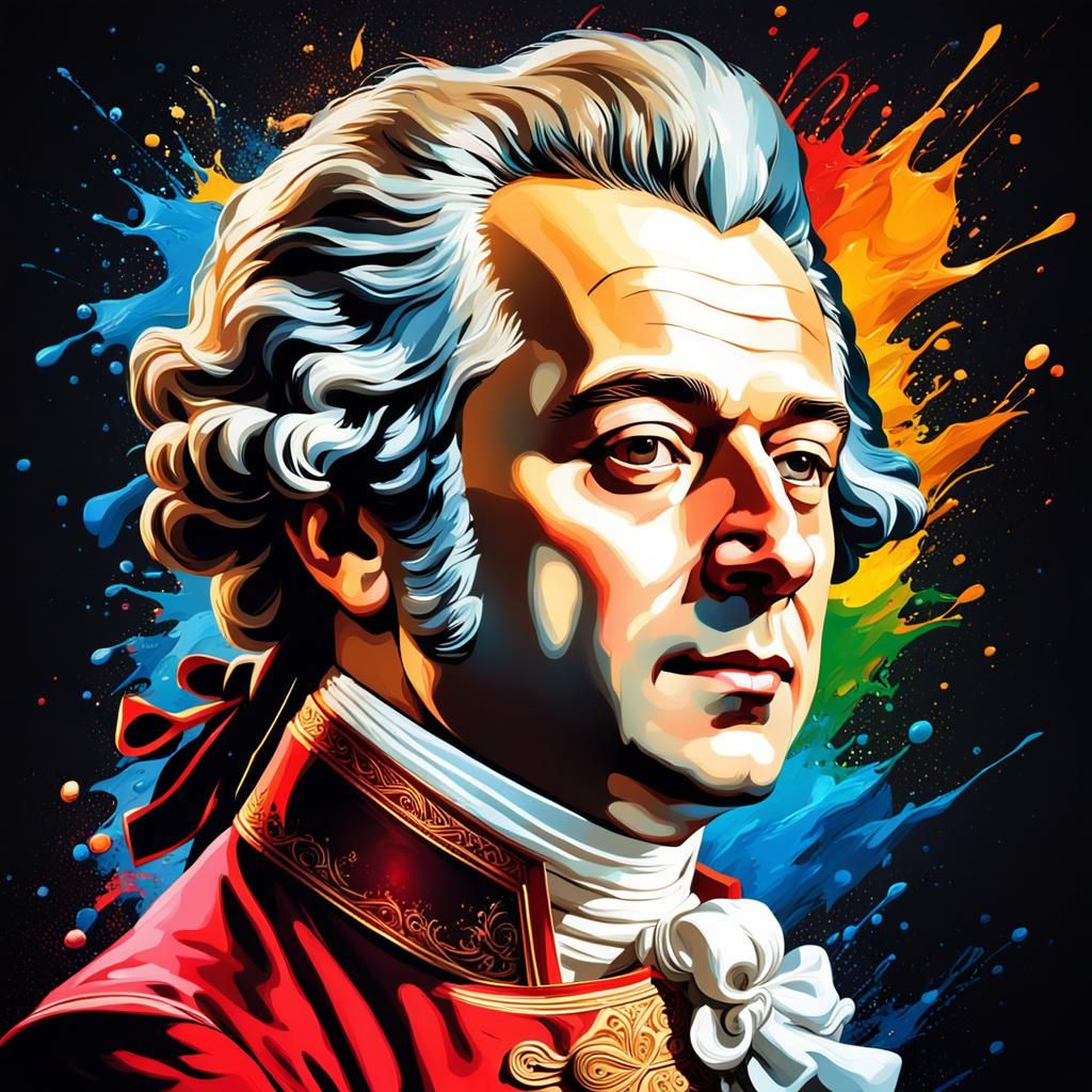Hyperrealistic Portrait of Mozart in Splash Art Style