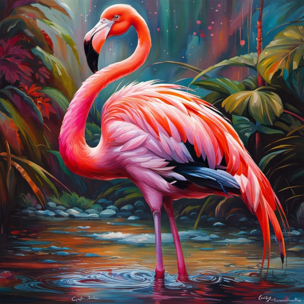 Vibrant Flamingo Portrait in Graffiti Art Style