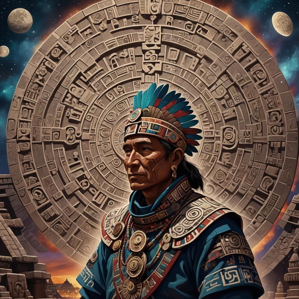 Aztec Astronomer Observes Celestial Night Sky