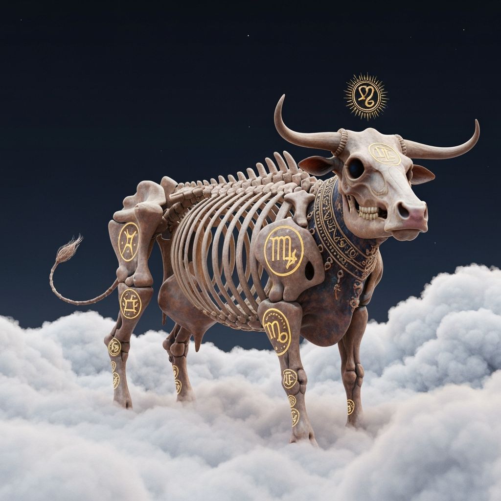 Zodiac Cow Skeleton on Auspicious Clouds