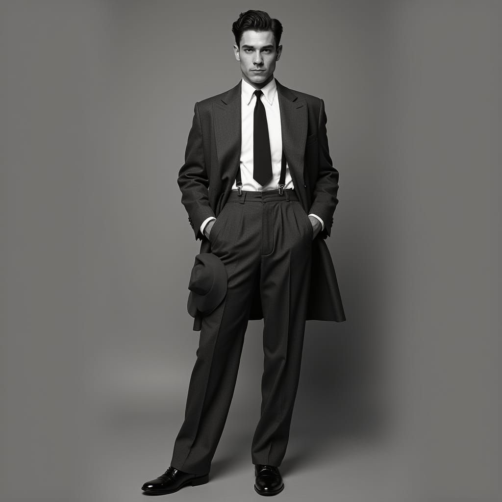 1950s Style Portrait of Man in Gray Suit