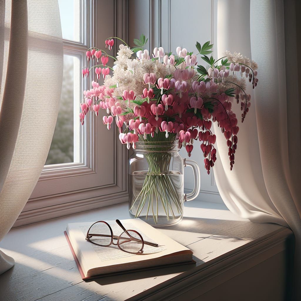 Bleeding Heart Flowers by Sunny Window
