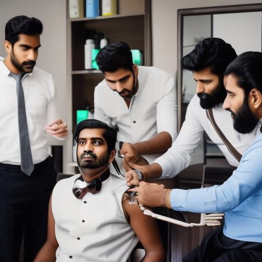 Indian Businessman Styling Brother's Hair at Salon