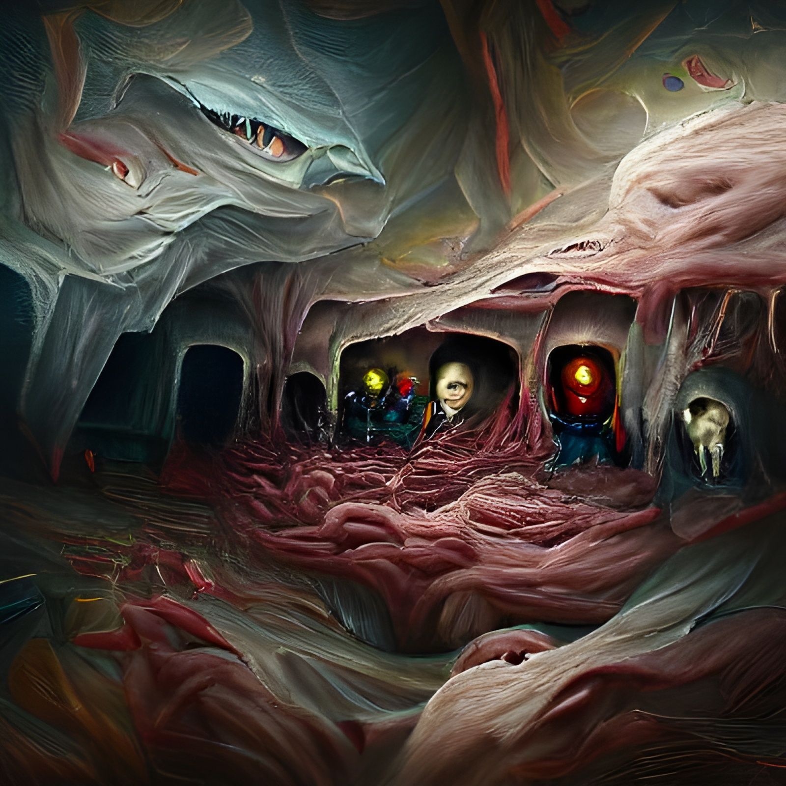Sci-Fi Horror Cavern in Post-Impressionist Style