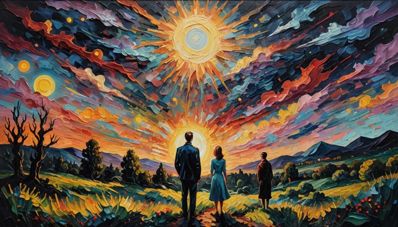 Surreal Dreamscape: Sun Shining in the Night Sky