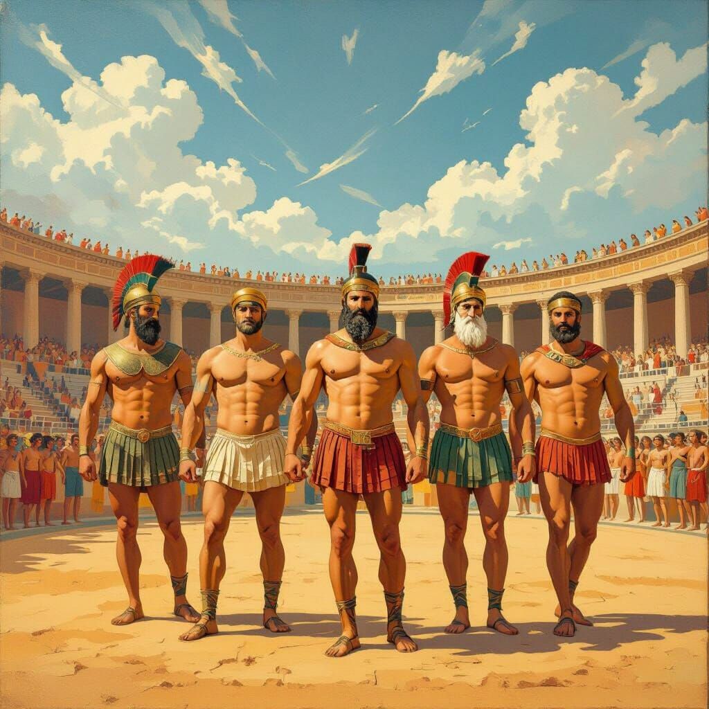 Ancient Greek Athletes Race in Sunlit Arena