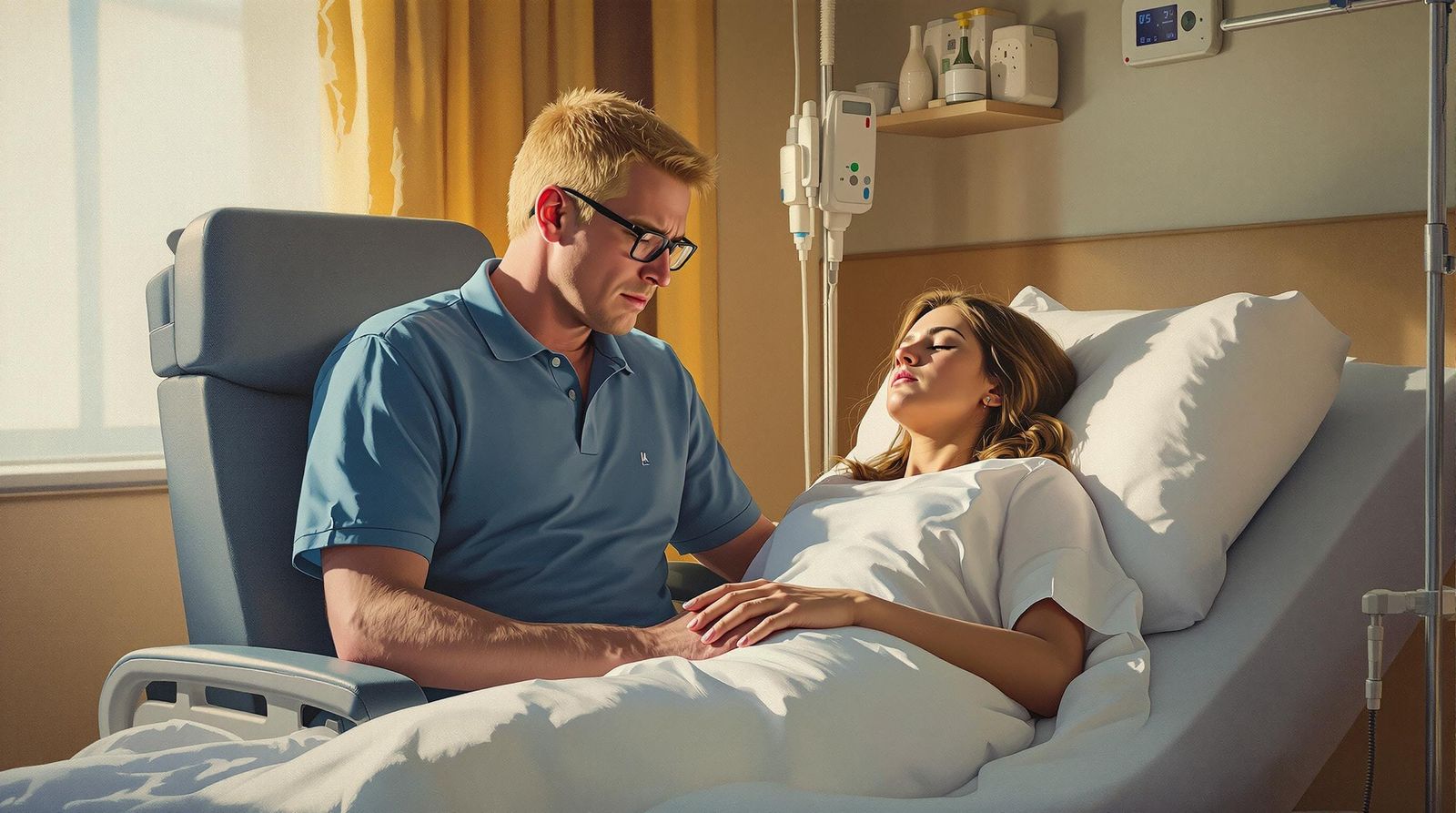 A Gentle Husband's Comfort in the Hospital