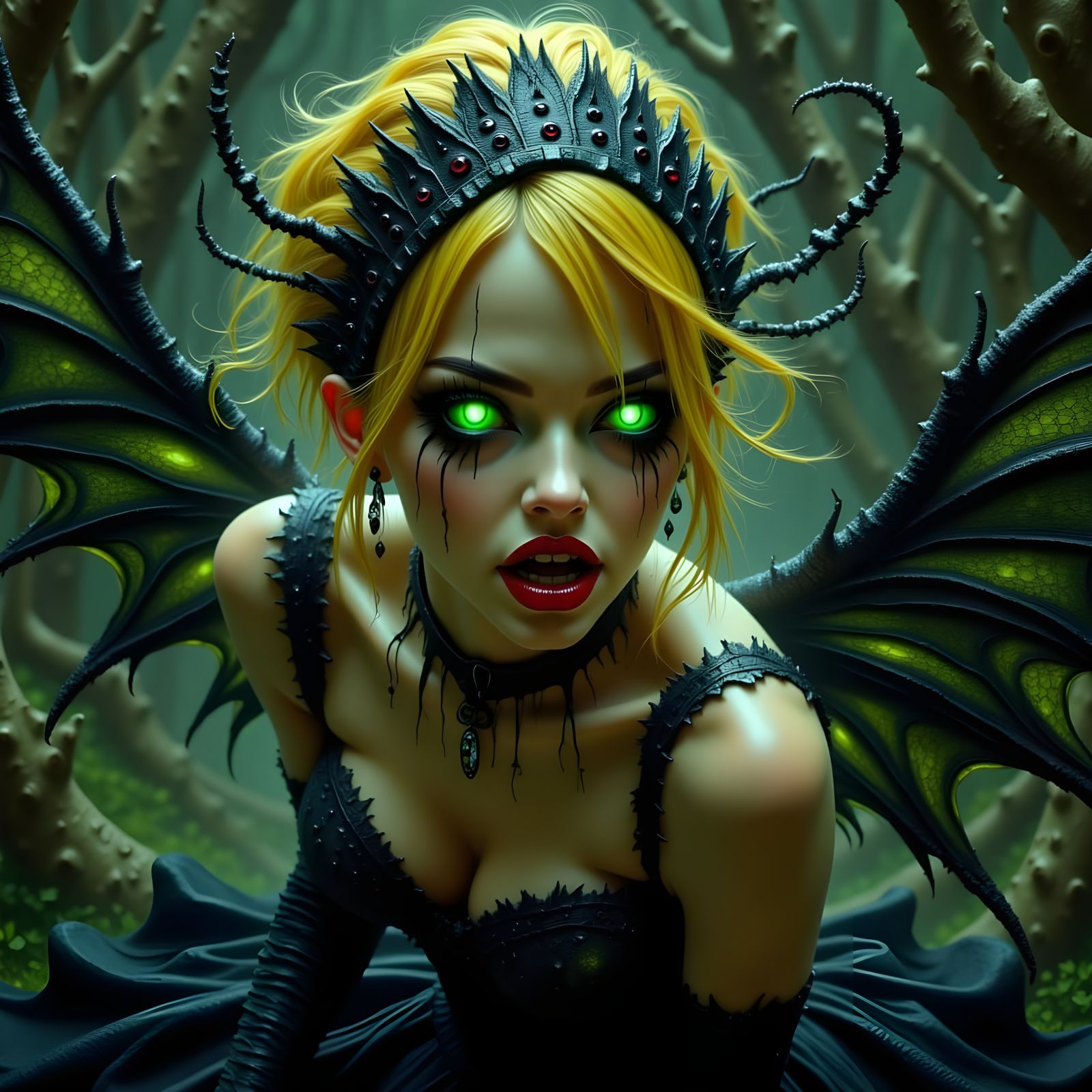 Wicked Dark Fairy in Moonlit Gothic Forest