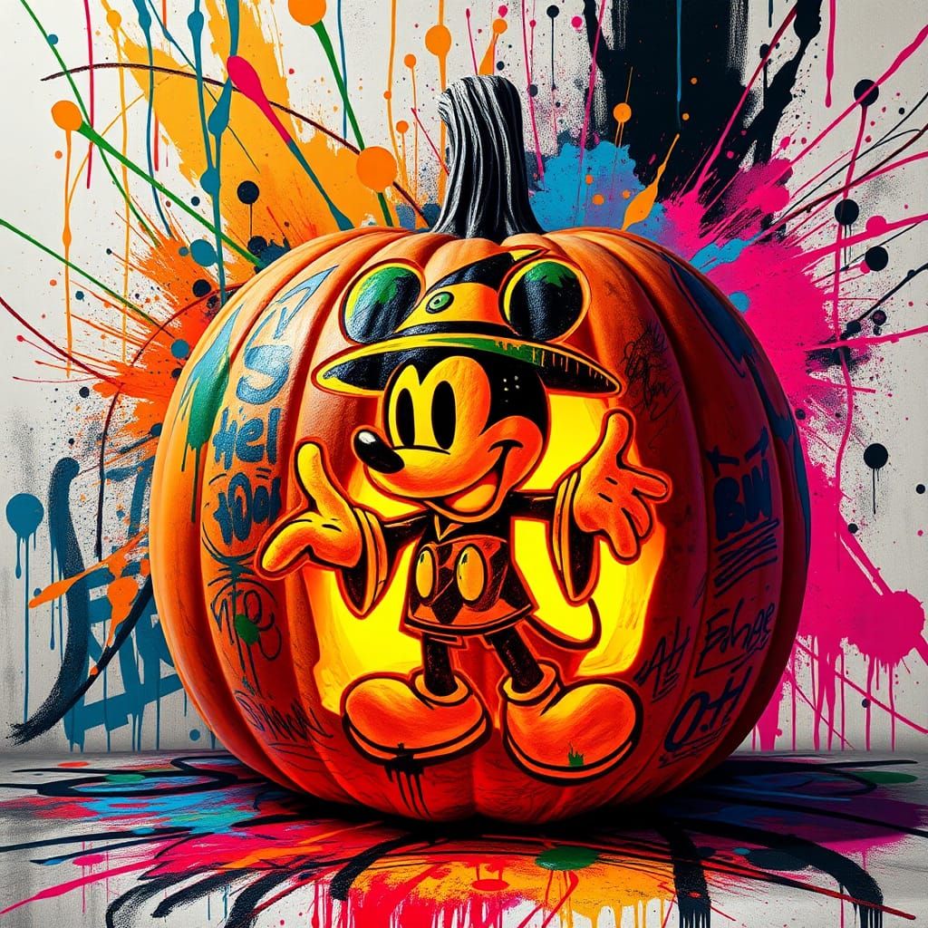 Psychedelic Wizard Pumpkin in Graffiti Street Art Style