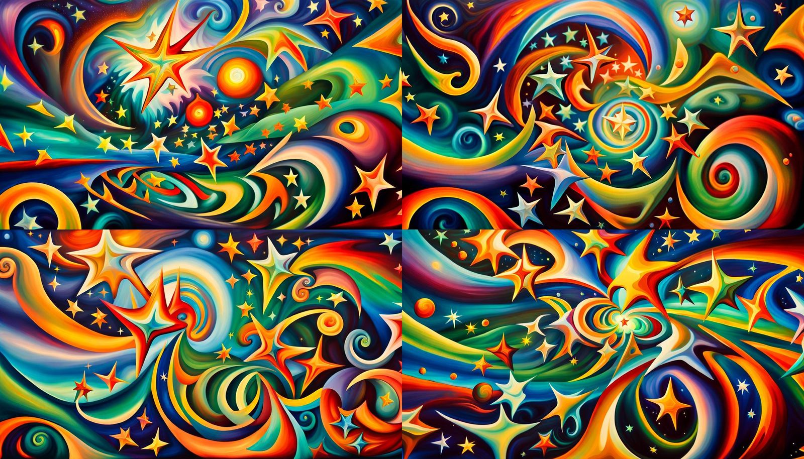 Iridescent Stars in Electro Magnetic Plasma, Naive Art