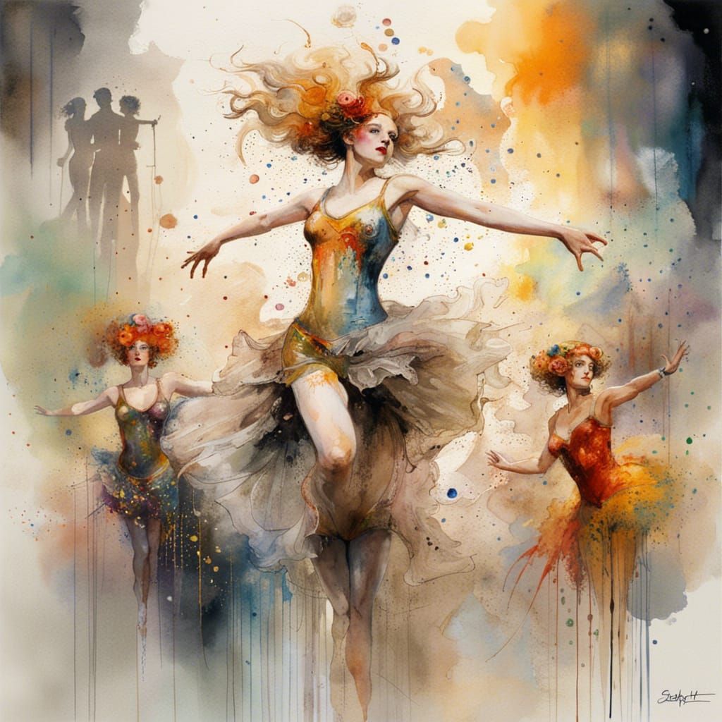 Fantastical Dancers in Watercolor Splash Art