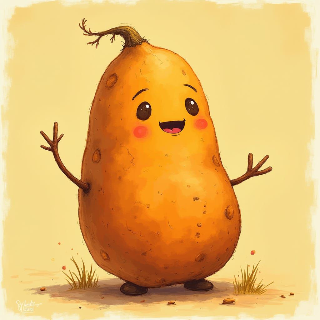 Whimsical Sweet Potato Portrait in Vibrant Colors