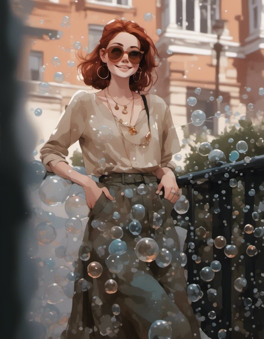 Fox-girl Vixen walking through a shower of bubbles!