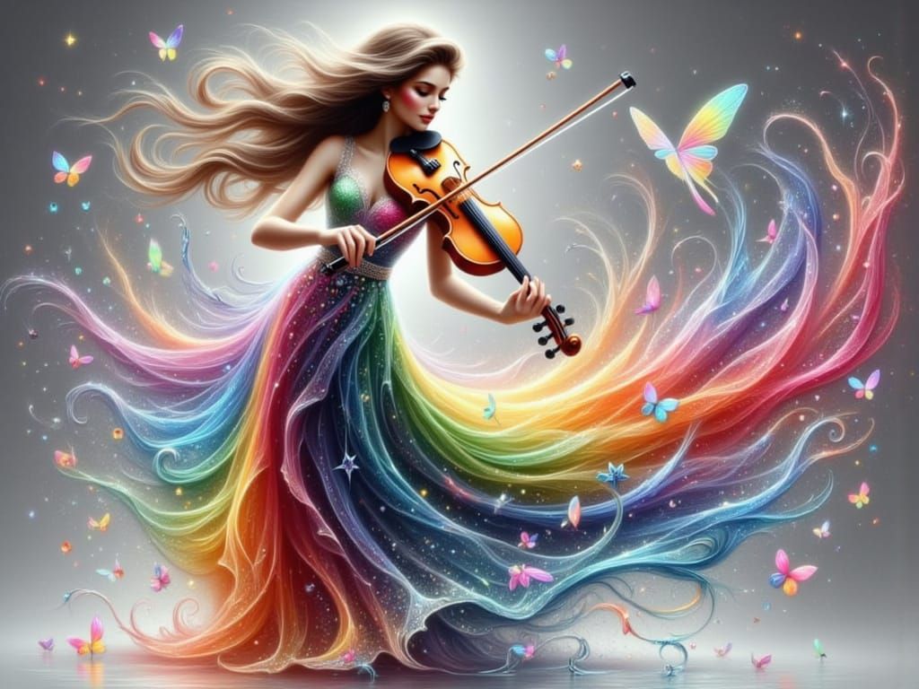Ethereal Glass Violinist in a Rainbow Spectrum