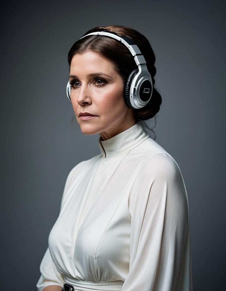 Princess Leia Portrait with Headphones in Film Still