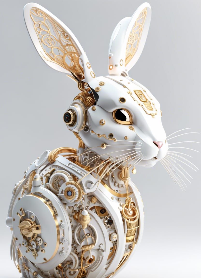 Cyberpunk Porcelain Robot Bunny in 3D Render