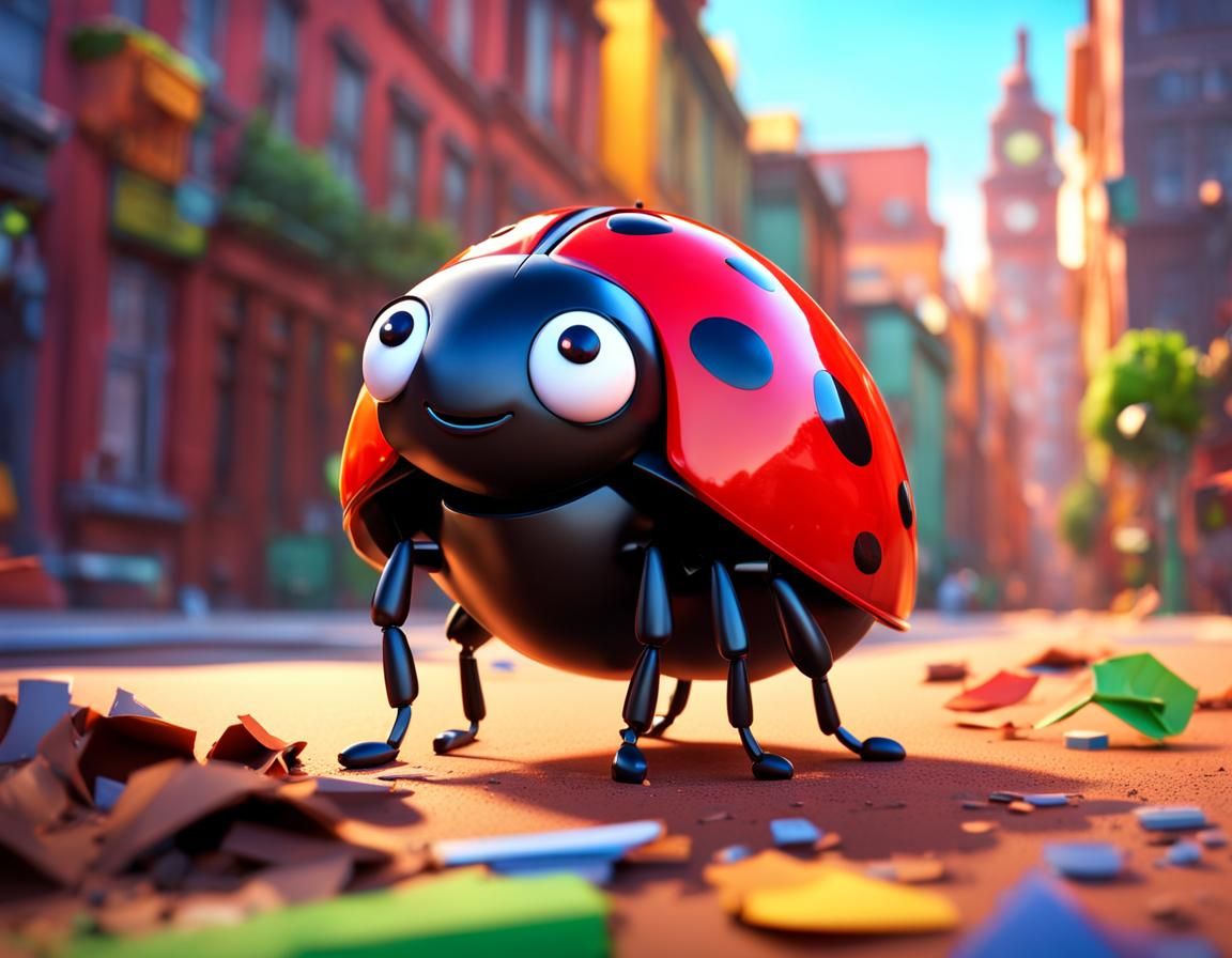 Ladybug's Urban Adventure: 3D Cartoon Art