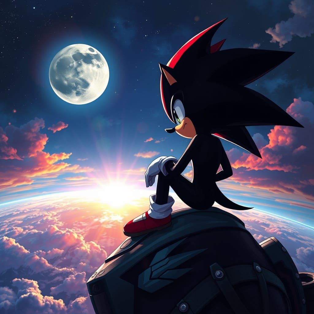 Sonic and Shadow Contemplate Dawn on the Moon