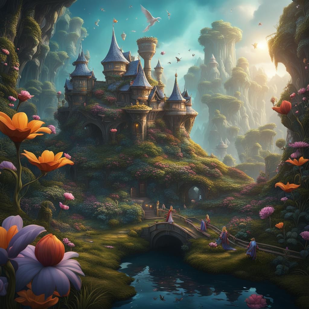 Thumbelina in a Fantastical World: Detailed Matte Painting