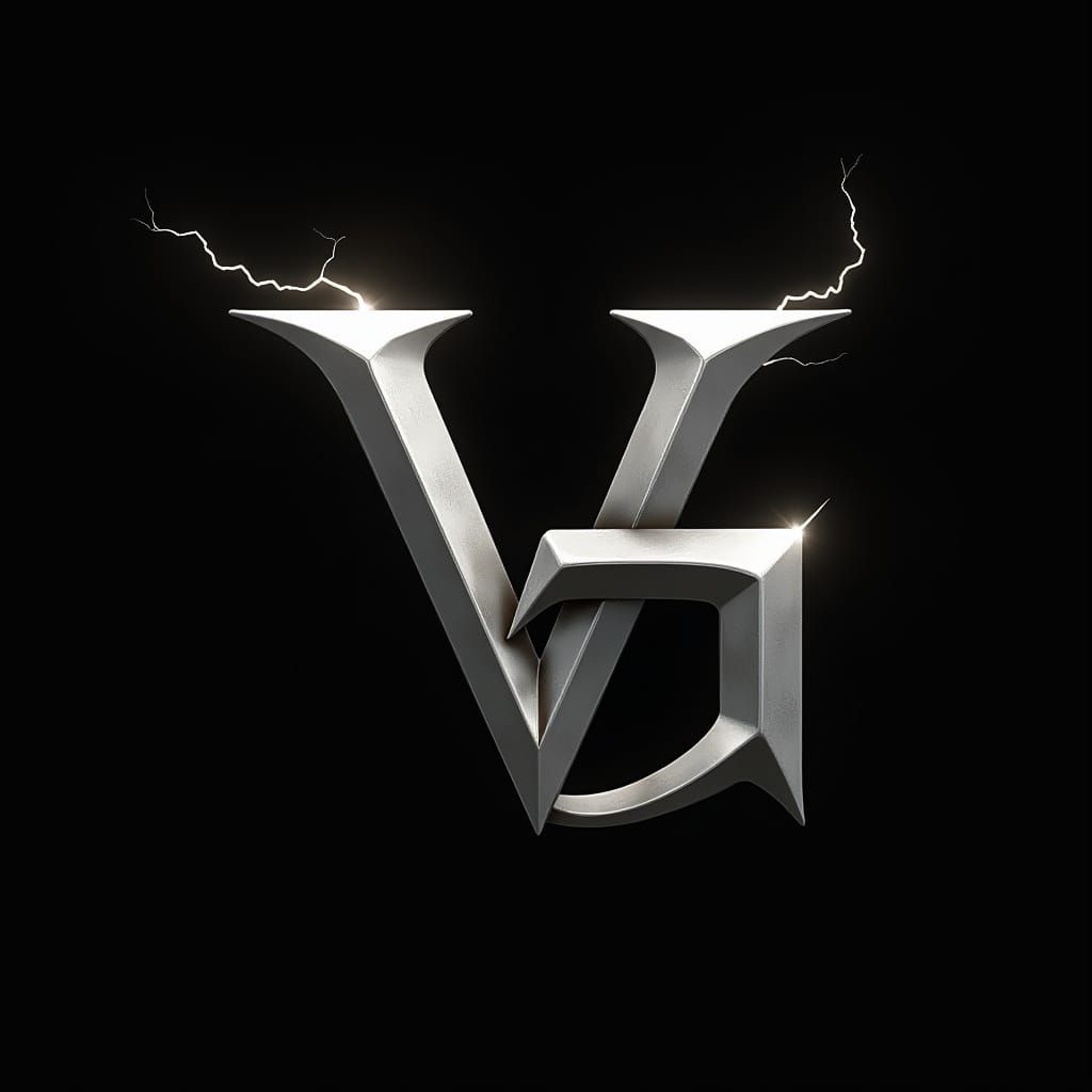 Elegant Silver Monogram Logo with Lightning Effects